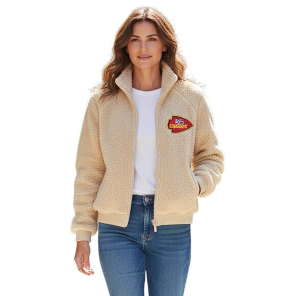 Kansas City Chiefs Cream Teddy Zip Jacket, M - Picture 1 of 4